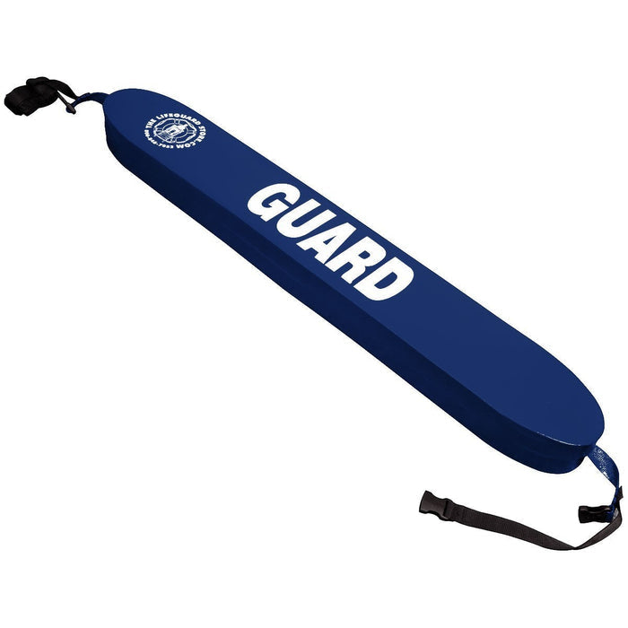 The Lifeguard Store blue vinyl rescue tube with "GUARD" lettering and attached towline.