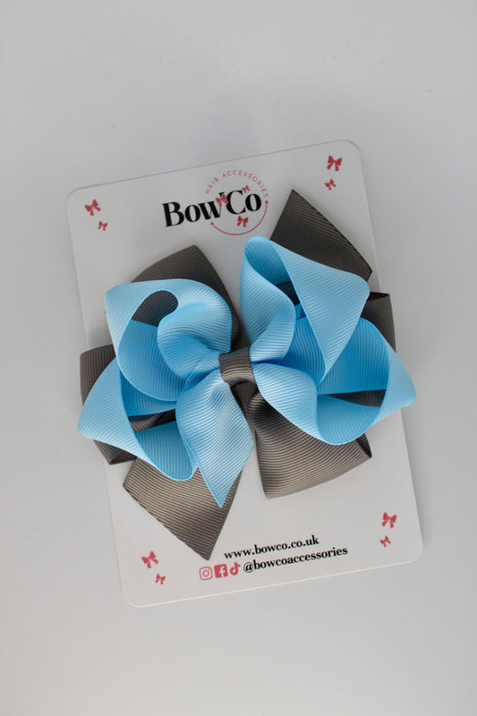4.5 Inch Double Bow - Clip - Blue Topaz and Metal Grey