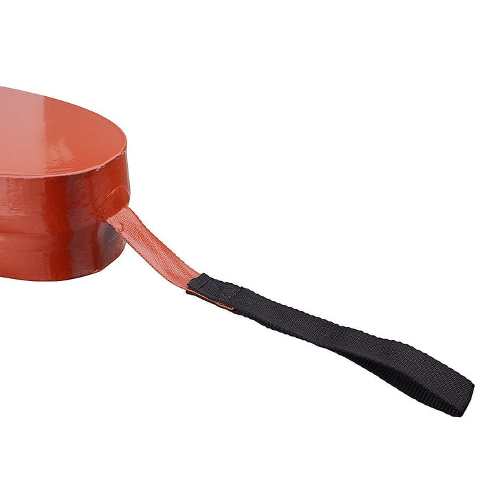 The Lifeguard Store 50" orange vinyl rescue tube with black strap and tapered ends.