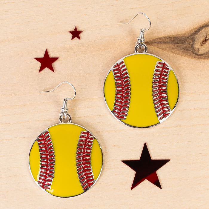 93429 - Softball Earrings - Yellow & Red