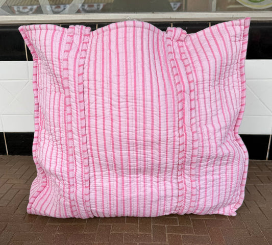 Quilted Block Print - Stripe Collection Tote Bag - Flamingo Pink Stripe
