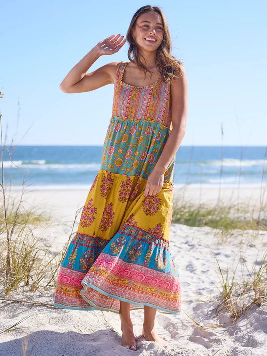 Adele Midi Dress - Wildflower Medallion Gold-view 1