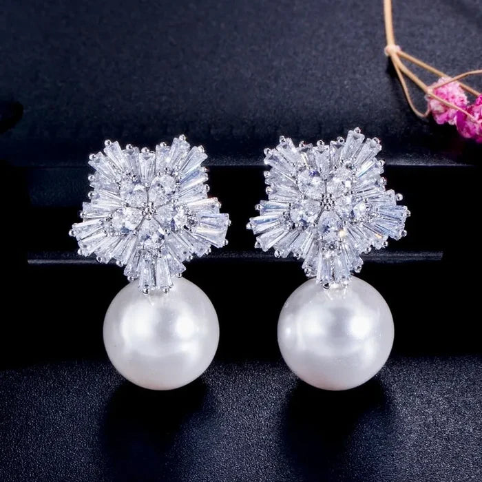 Wedding Pearl Jewelry - Winter Pearl Snowflake Bridal Jewelry Set