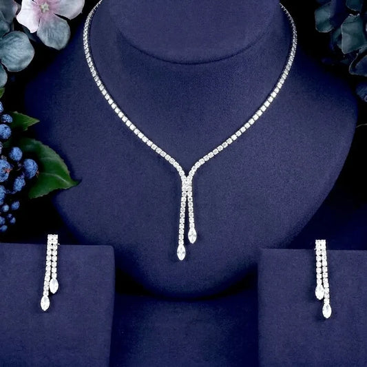 Wedding Jewelry - Silver Cubic Zirconia Bridal Jewelry Set