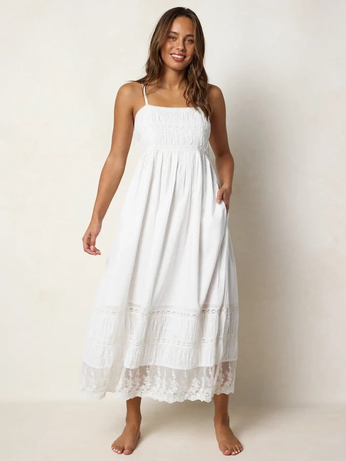 Amber Cotton Lace Maxi Dress - White-view 6