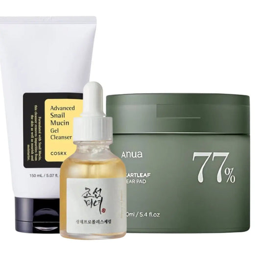 Anua Heartleaf Clearpad, BOJ Glow Serum & COSRX Advanced Snail Gel Cleanser Set - DOKAN