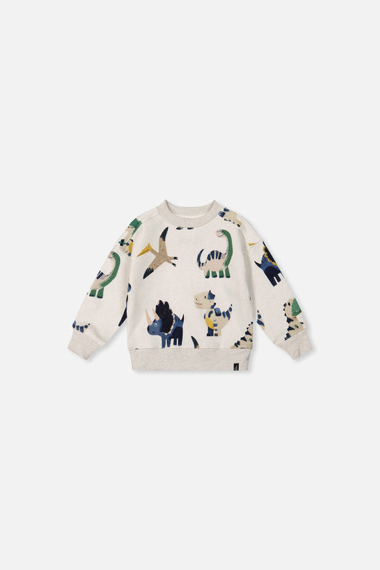 Baby Fleece Sweatshirt Beige Dinosaur Print-0