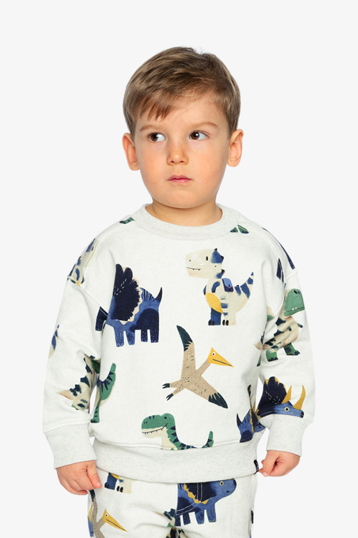 Baby Fleece Sweatshirt Beige Dinosaur Print-1