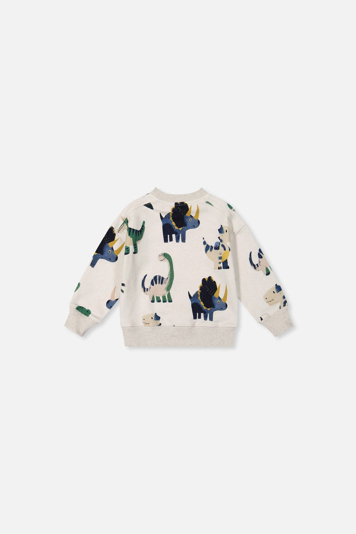Baby Fleece Sweatshirt Beige Dinosaur Print-2