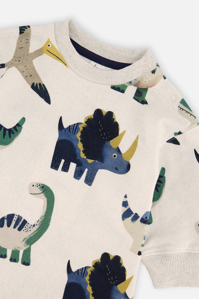 Baby Fleece Sweatshirt Beige Dinosaur Print-4