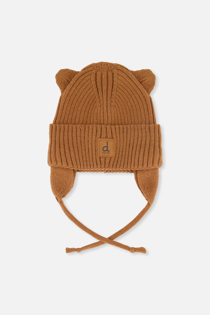 Baby Knit Hat With Strings Brown Sugar-0