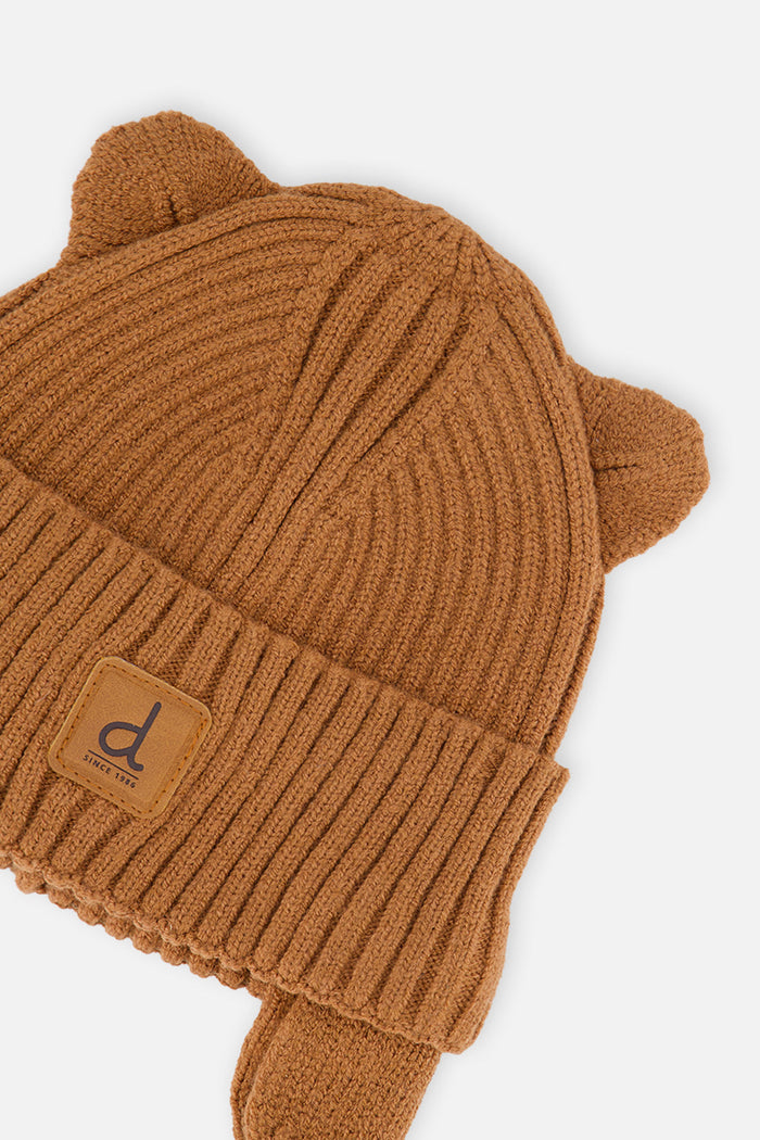 Baby Knit Hat With Strings Brown Sugar-2