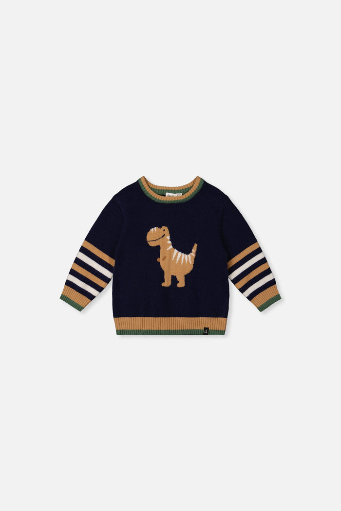 Baby Knit Sweater With Intarsia Dark Blue, Brown And Beige-0