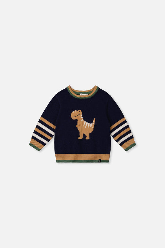 Baby Knit Sweater With Intarsia Dark Blue, Brown And Beige-0