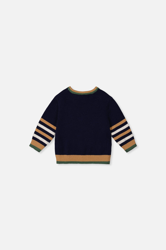 Baby Knit Sweater With Intarsia Dark Blue, Brown And Beige-1