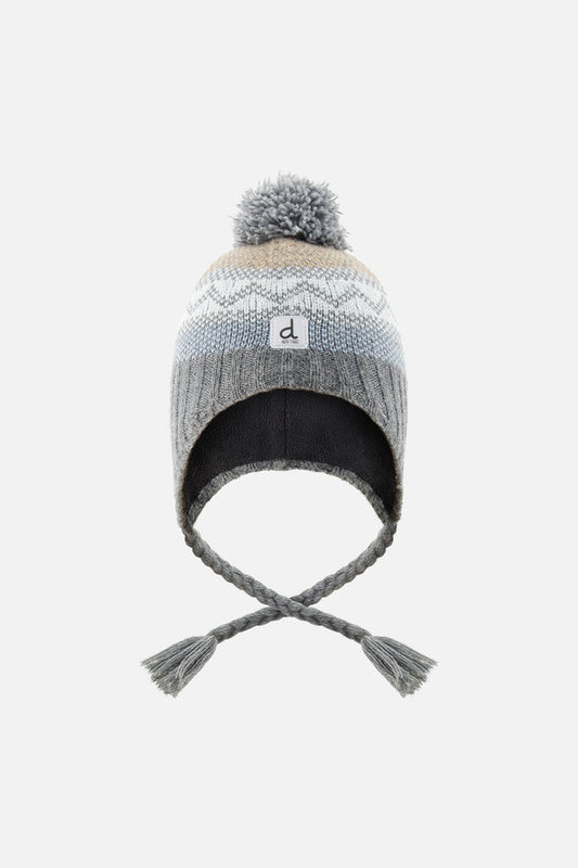 Baby Winter Peruvian Knit Hat With Pompom Grey And Blue Fair Isle-0