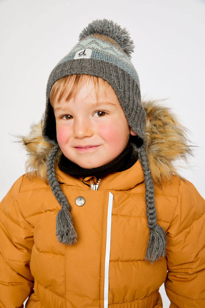 Baby Winter Peruvian Knit Hat With Pompom Grey And Blue Fair Isle-1