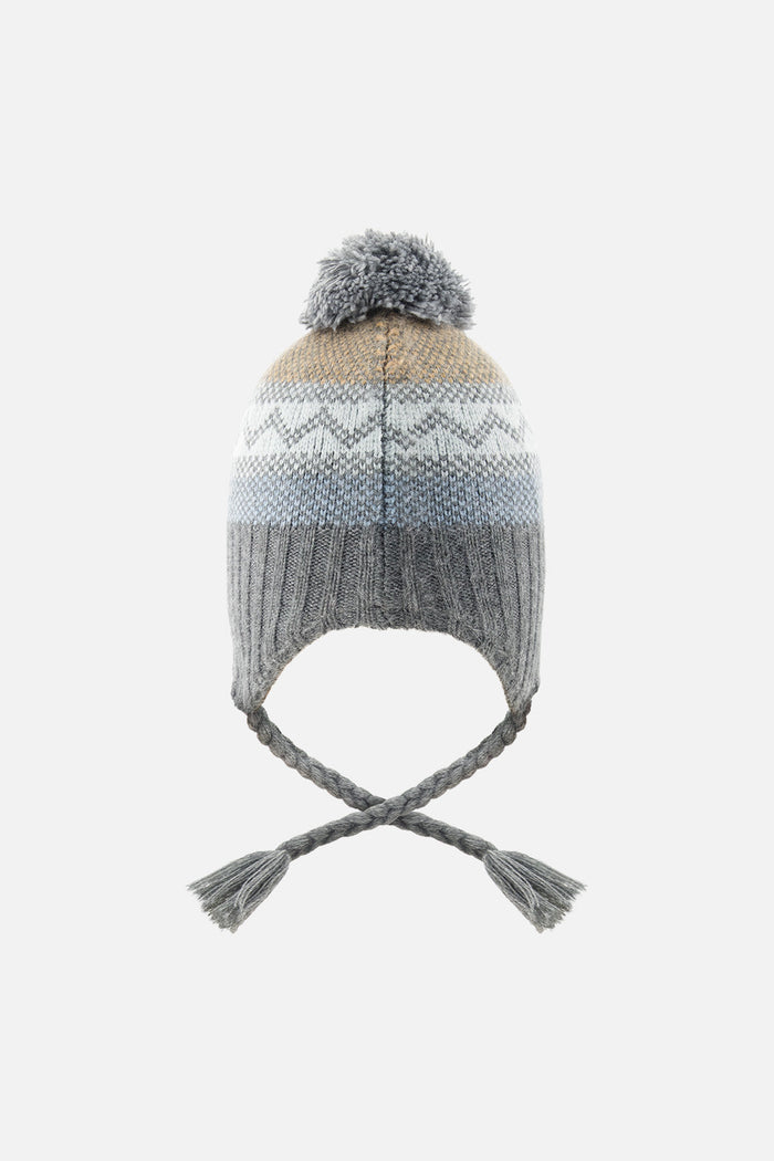 Baby Winter Peruvian Knit Hat With Pompom Grey And Blue Fair Isle-2