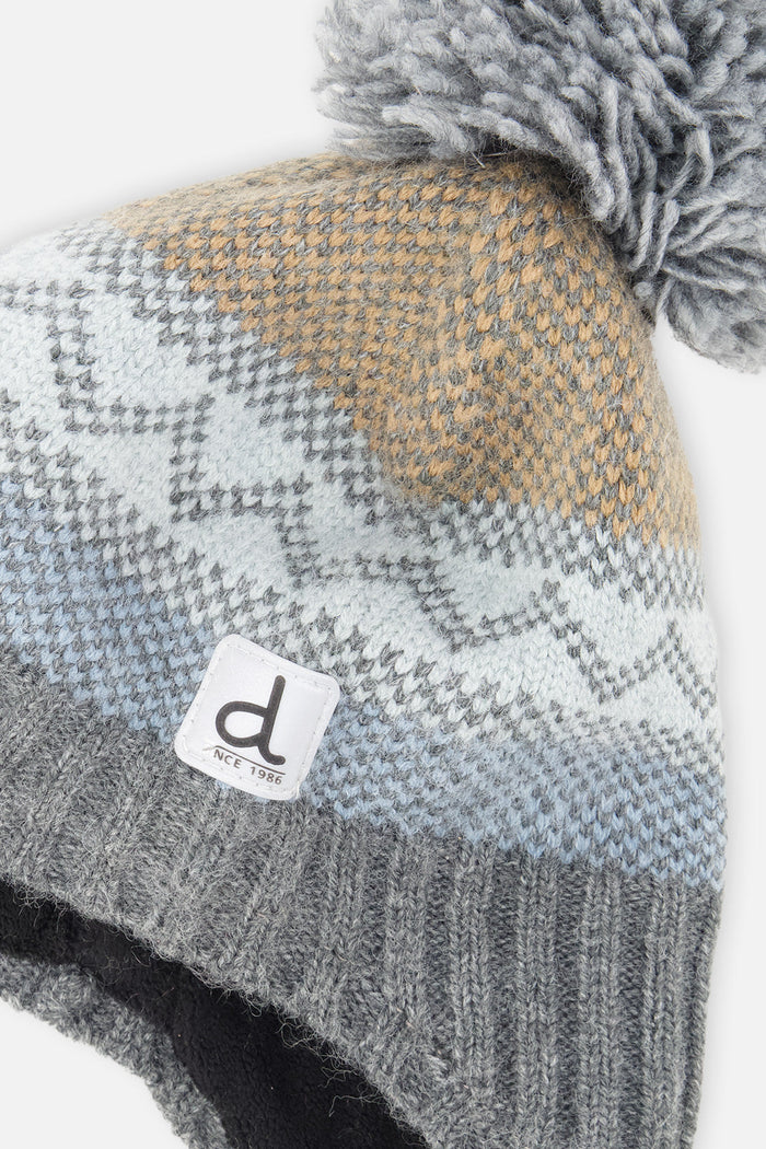Baby Winter Peruvian Knit Hat With Pompom Grey And Blue Fair Isle-3