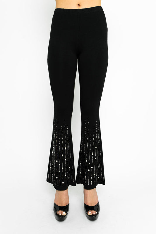 Black Flared Knit Pants w/ Stones
