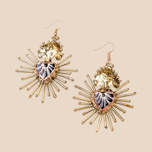 Black Talavera Sacred Heart Earrings