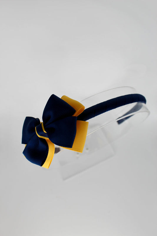 Bow School Hairband - Navy Blue and Yellow Gold