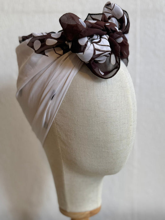 Brown & White Chiffon Style Floral Print True Vintage Scarf