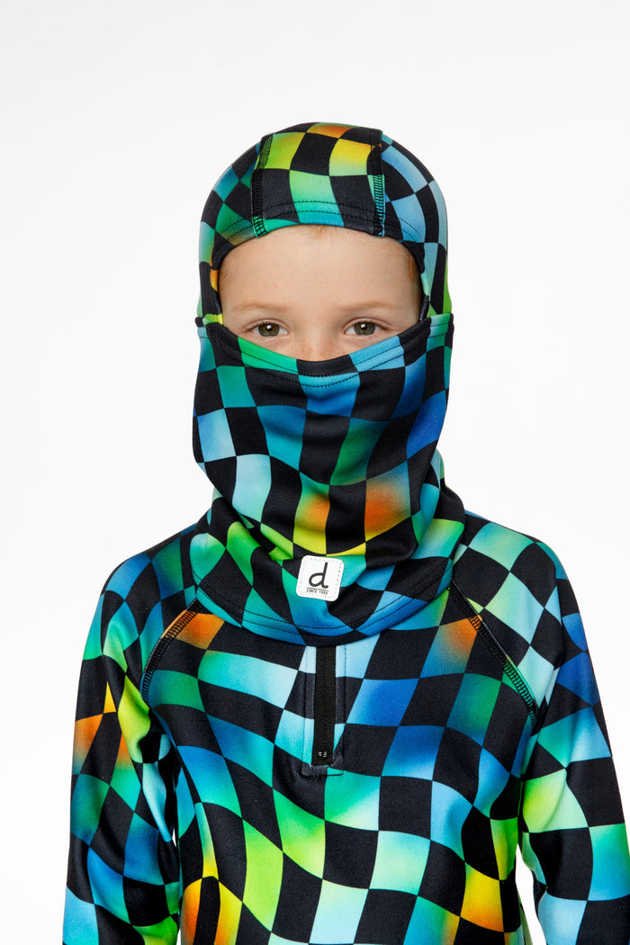 Brushed Jersey Balaclava Blue Checkered Print-1