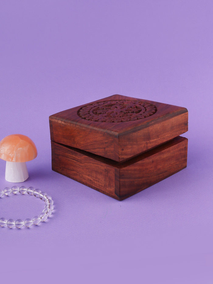 Carved Box Square Shisham Wood | One Colour-Image 1
