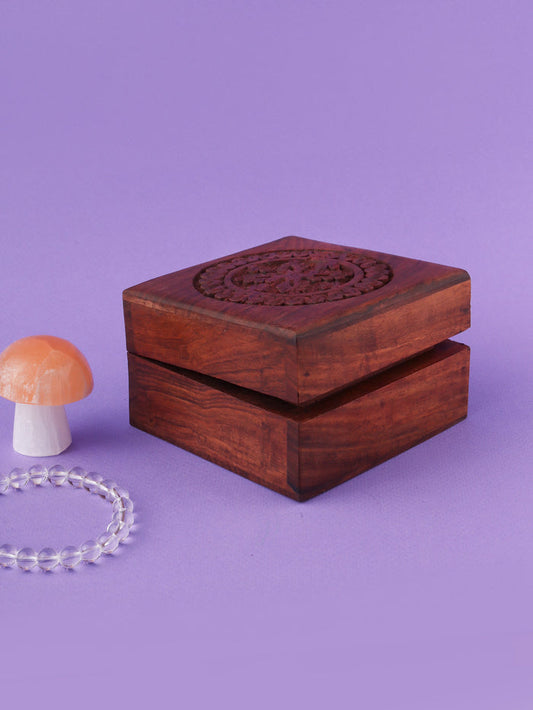 Carved Box Square Shisham Wood | One Colour-Image 1