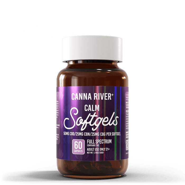 Canna River CBD Calm Softgels Full Spectrum 50mg CBD + 25mg CBN + 25mg CBG 60 count