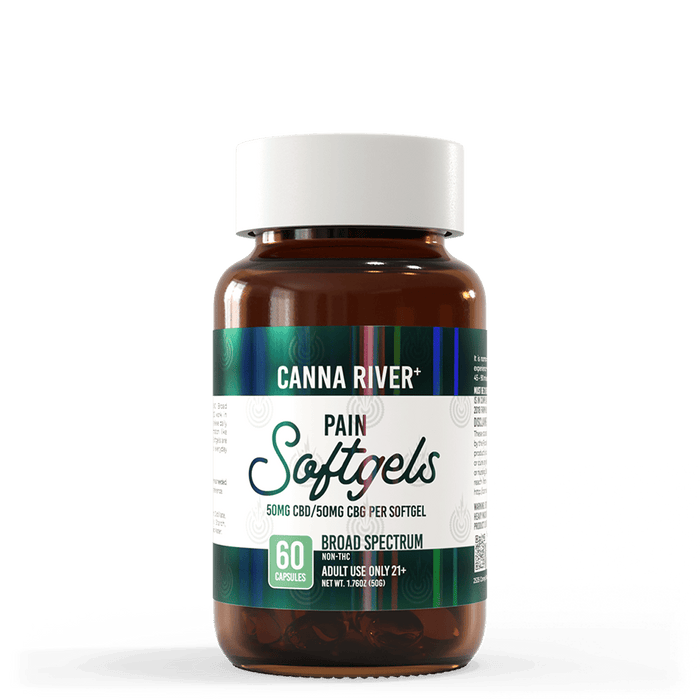 Canna River CBD Pain Softgels Broad Spectrum 50mg CBD + 50mg CBG 60 count