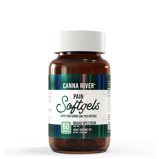 Canna River CBD Pain Softgels Broad Spectrum 50mg CBD + 50mg CBG 60 count