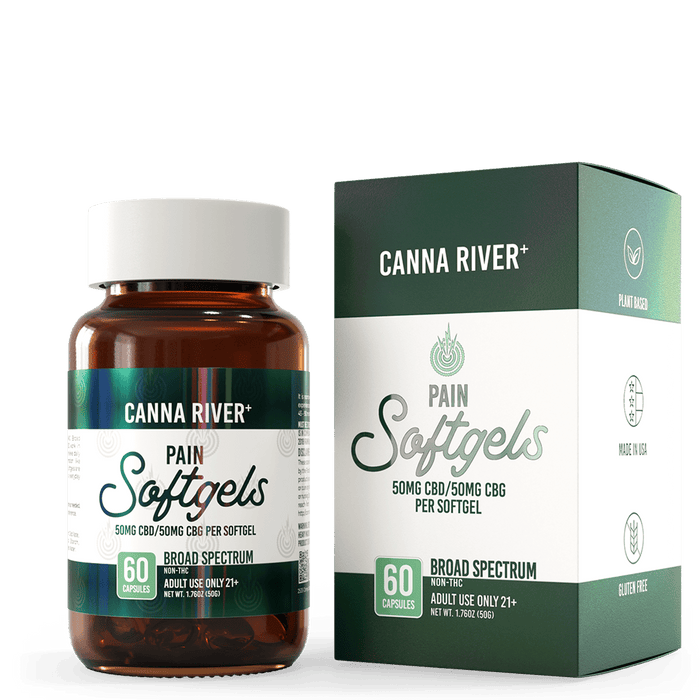 Canna River CBD Pain Softgels Broad Spectrum 50mg CBD + 50mg CBG 60 count