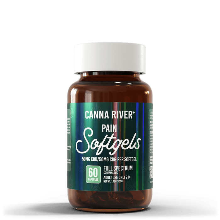 Canna River CBD Pain Softgels Full Spectrum 50mg CBD + 50mg CBG 60 count