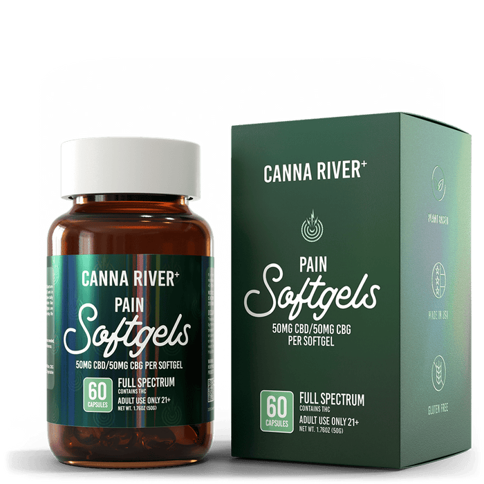 Canna River CBD Pain Softgels Full Spectrum 50mg CBD + 50mg CBG 60 count