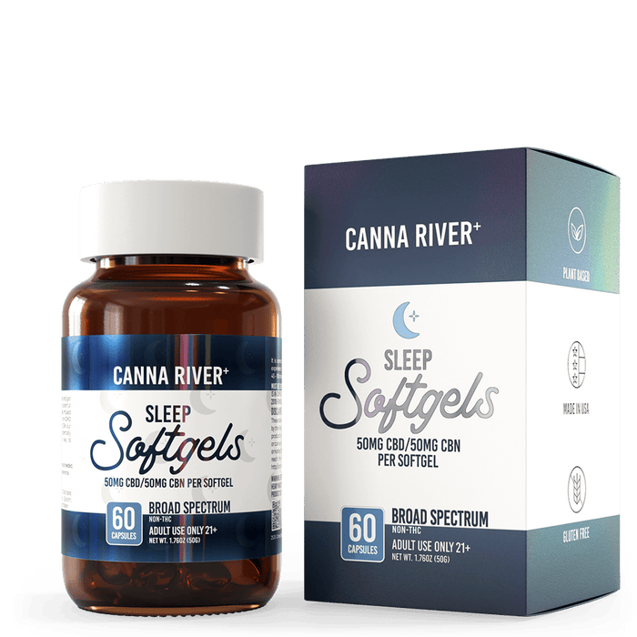 Canna River CBD Sleep Softgels Broad Spectrum 50mg CBD + 50mg CBN 60 count