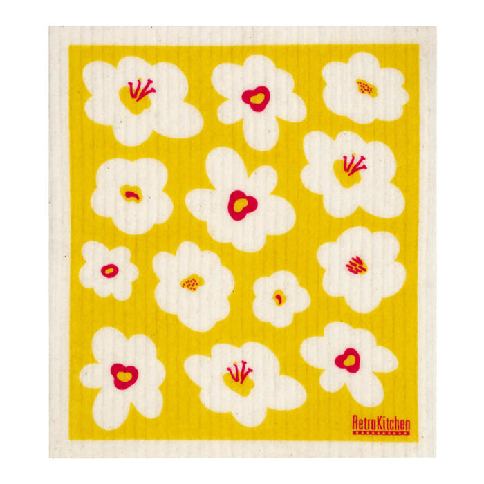 Compostable sponge cloth with a retro flower design.
