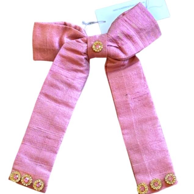 Dark Pink Silk Crystal Embellished Bow