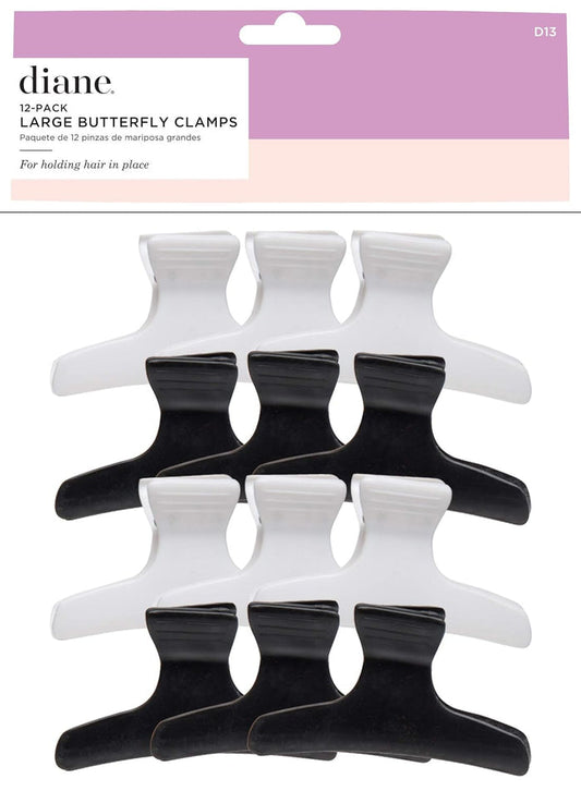 Diane Large Butterfly Clamps Pack of 12 Hair Clips 3.25 inch Black and White # D13 - Palms Fashion Inc.
