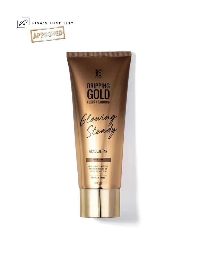 Tube of Dripping Gold Gradual Tan on a white background