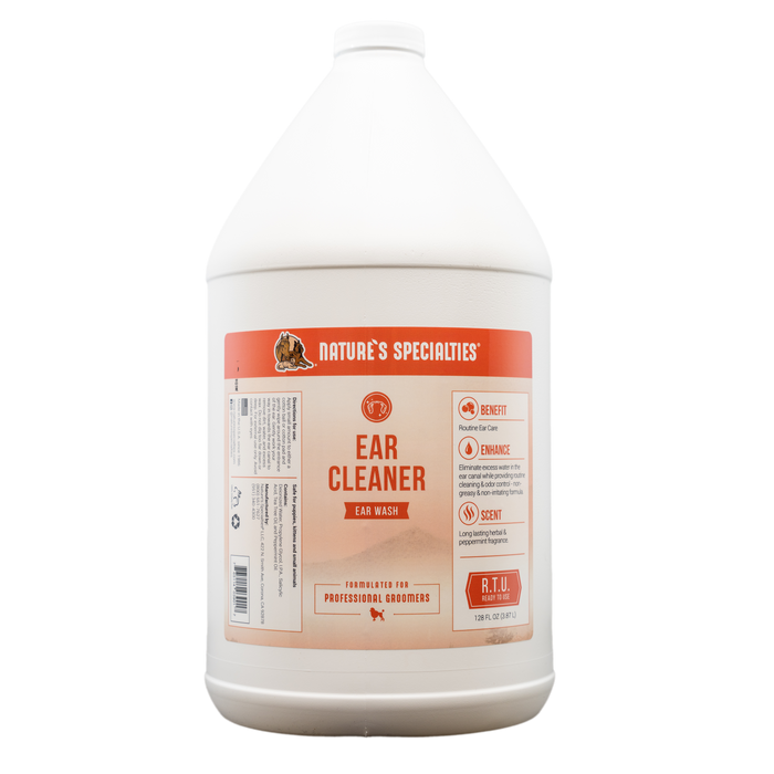 Routine Ear Cleaner for dogs and cats by Nature's Specialties in 128 oz. gallon size bottle.