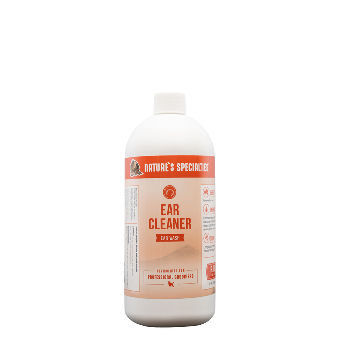 Routine Ear Cleaner for dogs and cats by Nature's Specialties in white 32 oz. size bottle.