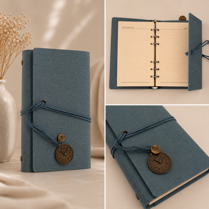 Elegant Journal with Vintage Clock Charm