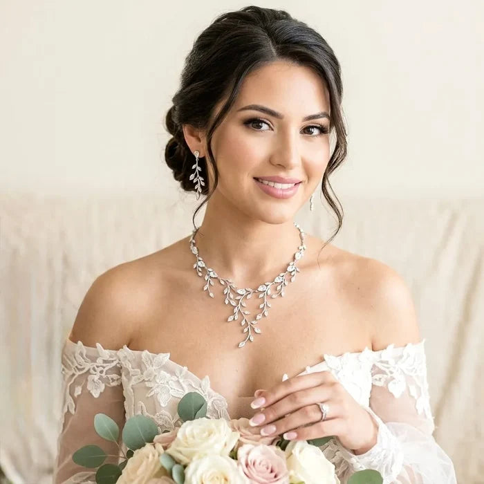 Wedding Jewelry - Cubic Zirconia Vine Bridal Jewelry Set - Available in Silver, Rose Gold and Yellow Gold