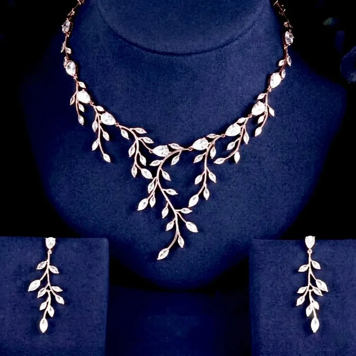 Wedding Jewelry - Cubic Zirconia Vine Bridal Jewelry Set - Available in Silver, Rose Gold and Yellow Gold