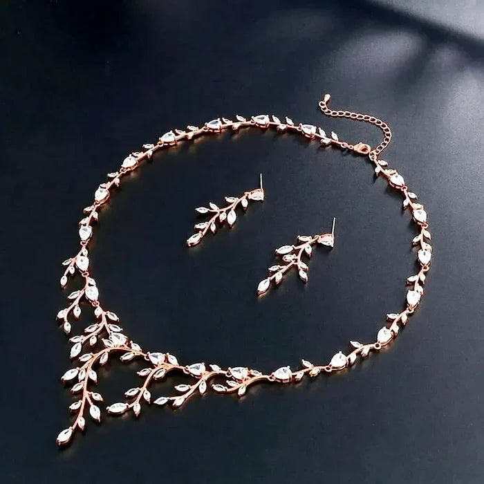 Wedding Jewelry - Cubic Zirconia Vine Bridal Jewelry Set - Available in Silver, Rose Gold and Yellow Gold