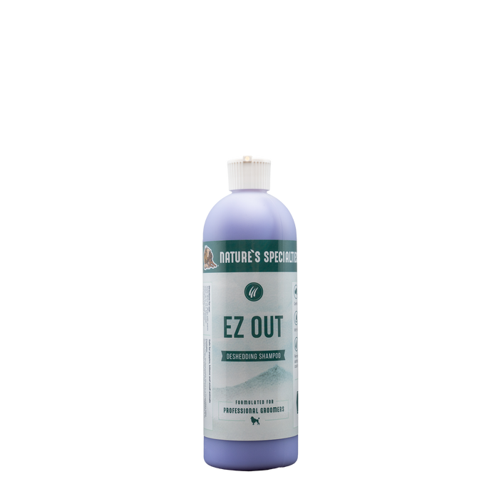 16 oz bottle of Nature's Specialties EZ Out Deshedding Shampoo for shedding animals.
