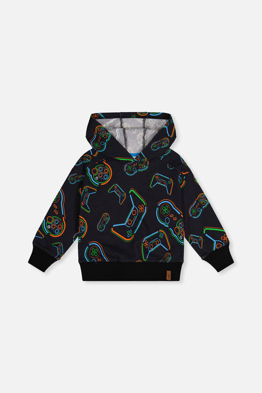 Fleece Hooded Sweatshirt Black Printed Controller-0