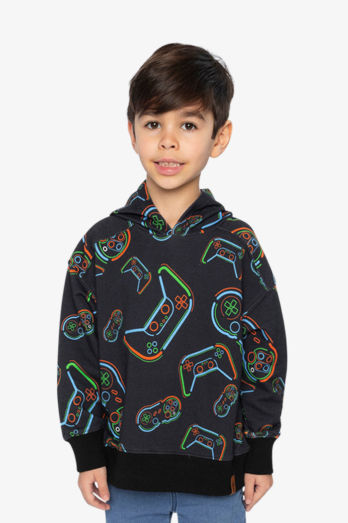 Fleece Hooded Sweatshirt Black Printed Controller-1